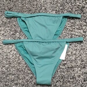 2- Shade & Shore Size M 8-10 Green Low Rise High Leg Extra Cheeky Bikini Bottom
